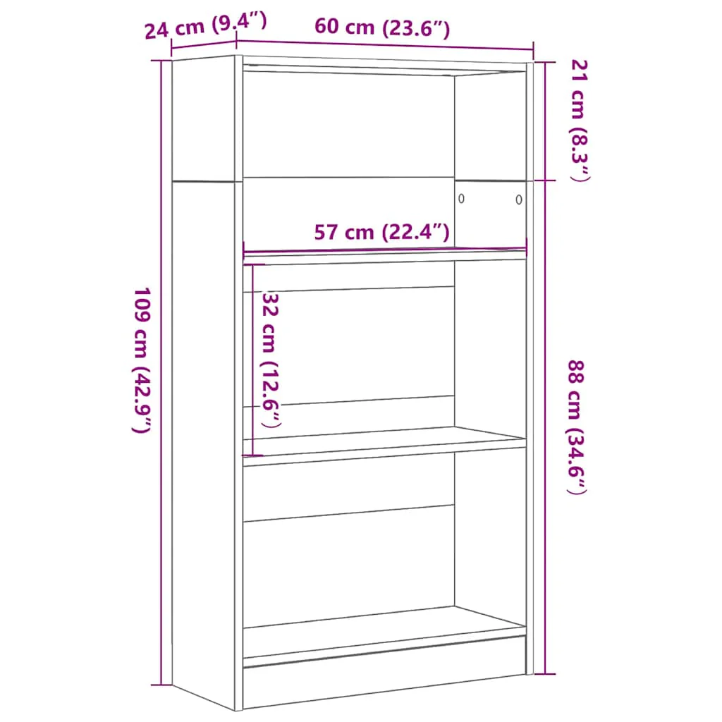 bogreol 60x24x109 cm konstrueret træ sort egetræsfarve - Image 8