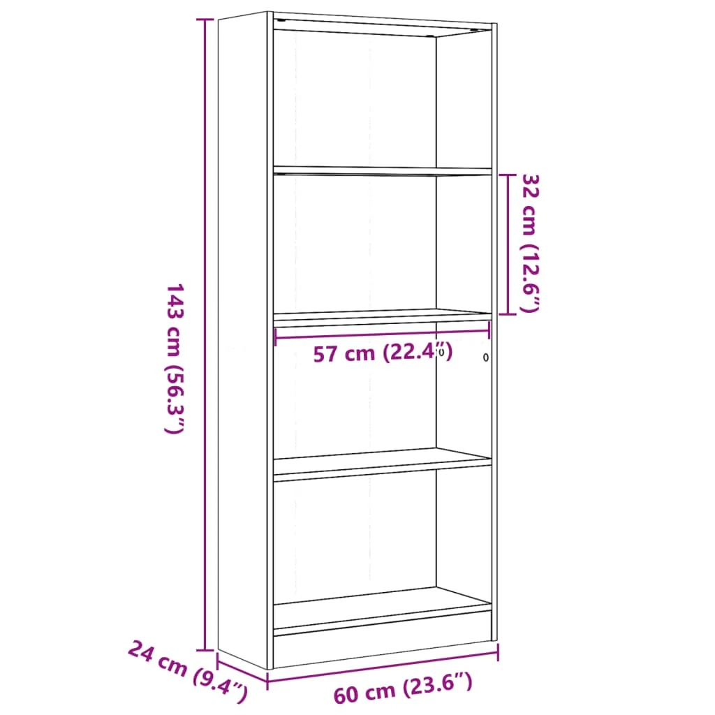 bogreol 60x24x143 cm konstrueret træ røget egetræsfarve - Image 8