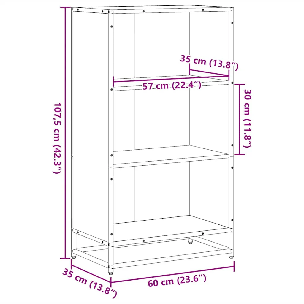 bogreol 60x35x107,5 cm konstrueret træ sonoma-eg - Image 8