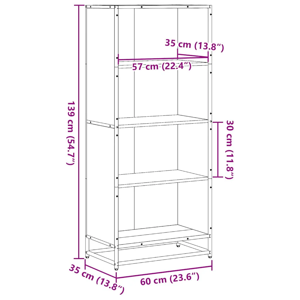 bogreol 60x35x139 cm konstrueret træ sonoma-eg - Image 8