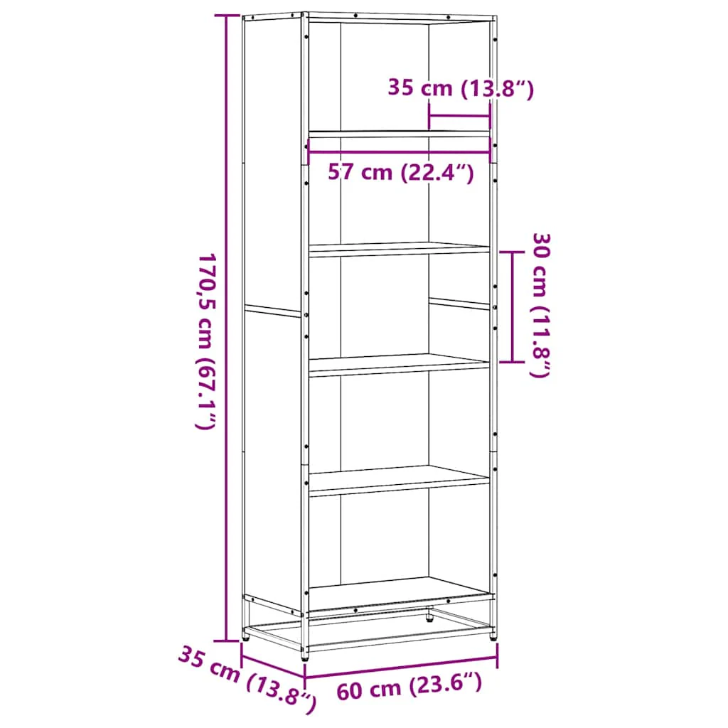 bogreol 60x35x170,5 cm konstrueret træ sort - Image 8