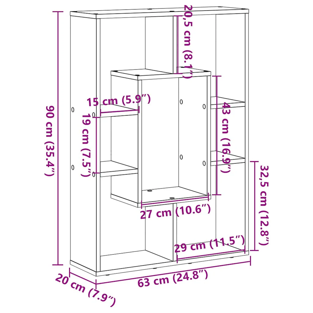 bogreol 63x20x90 cm konstrueret træ røget egetræsfarve - Image 10