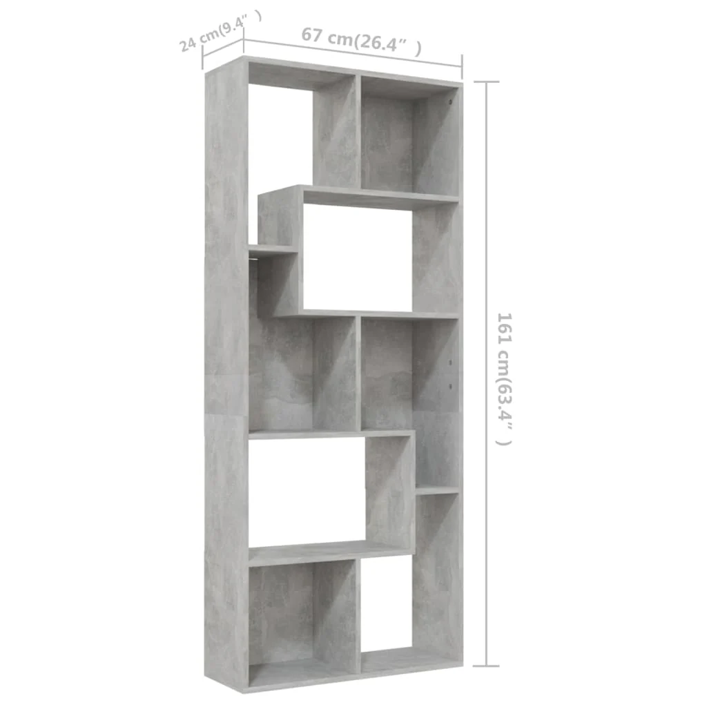 bogreol 67x24x161 cm konstrueret træ betongrå - Image 10