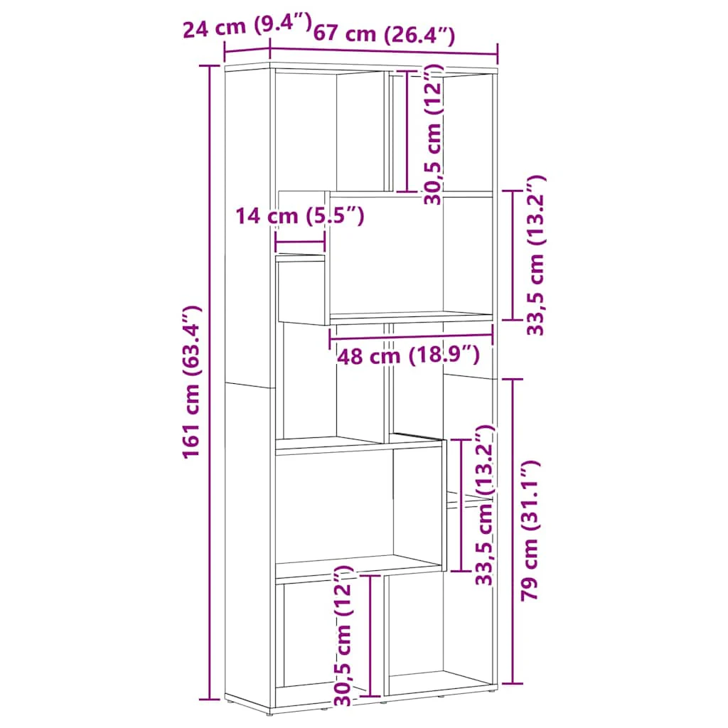 bogreol 67x24x161 cm konstrueret træ sonoma-eg - Image 10