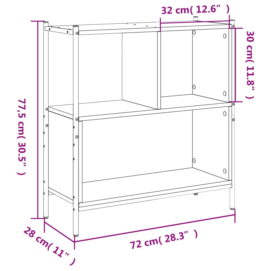bogreol 72x28x77,5 cm konstrueret træ grå sonoma-eg - Image 10