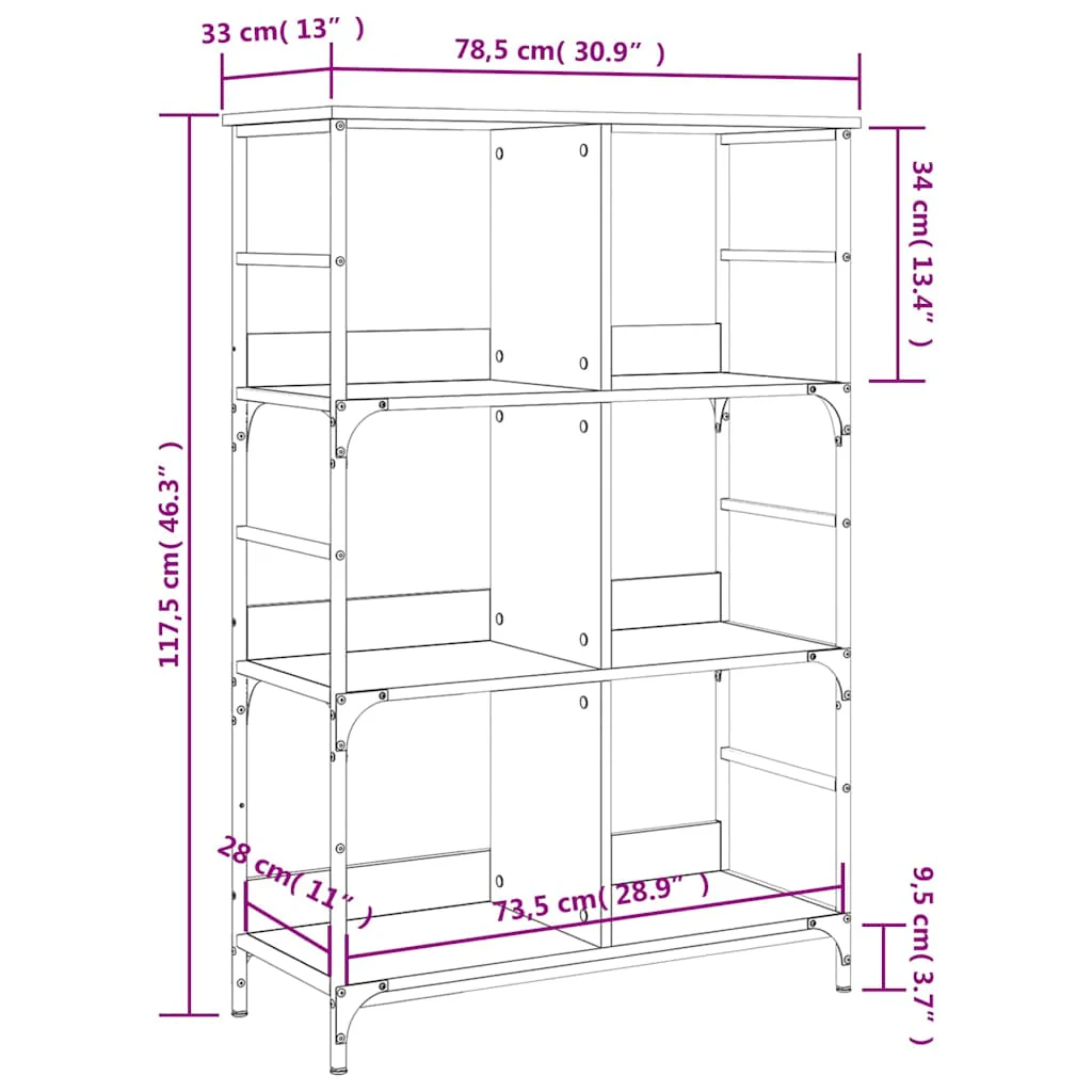 bogreol 78,5x33x117,5 cm konstrueret træ brun egetræsfarve - Image 8
