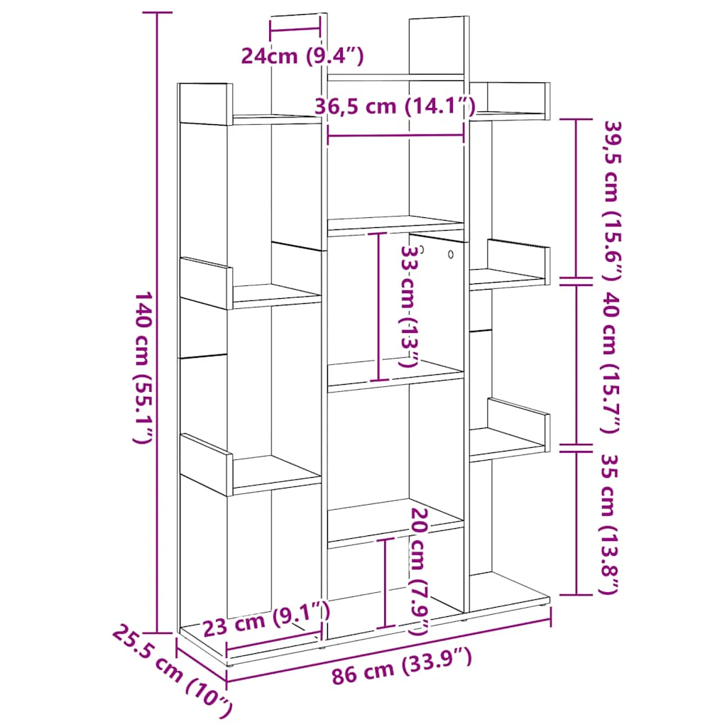 bogreol 86x25,5x140 cm konstrueret træ kunsteg - Image 8