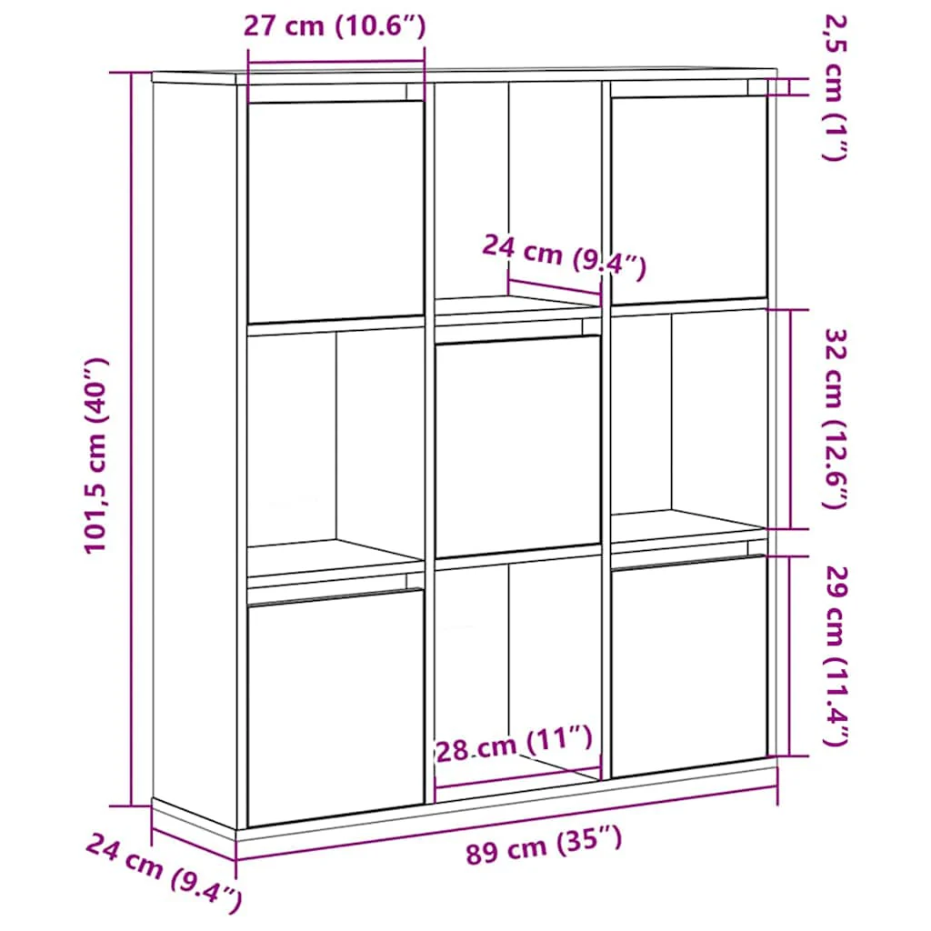 bogreol 89x24x101,5 cm konstrueret træ røget egetræsfarve - Image 9