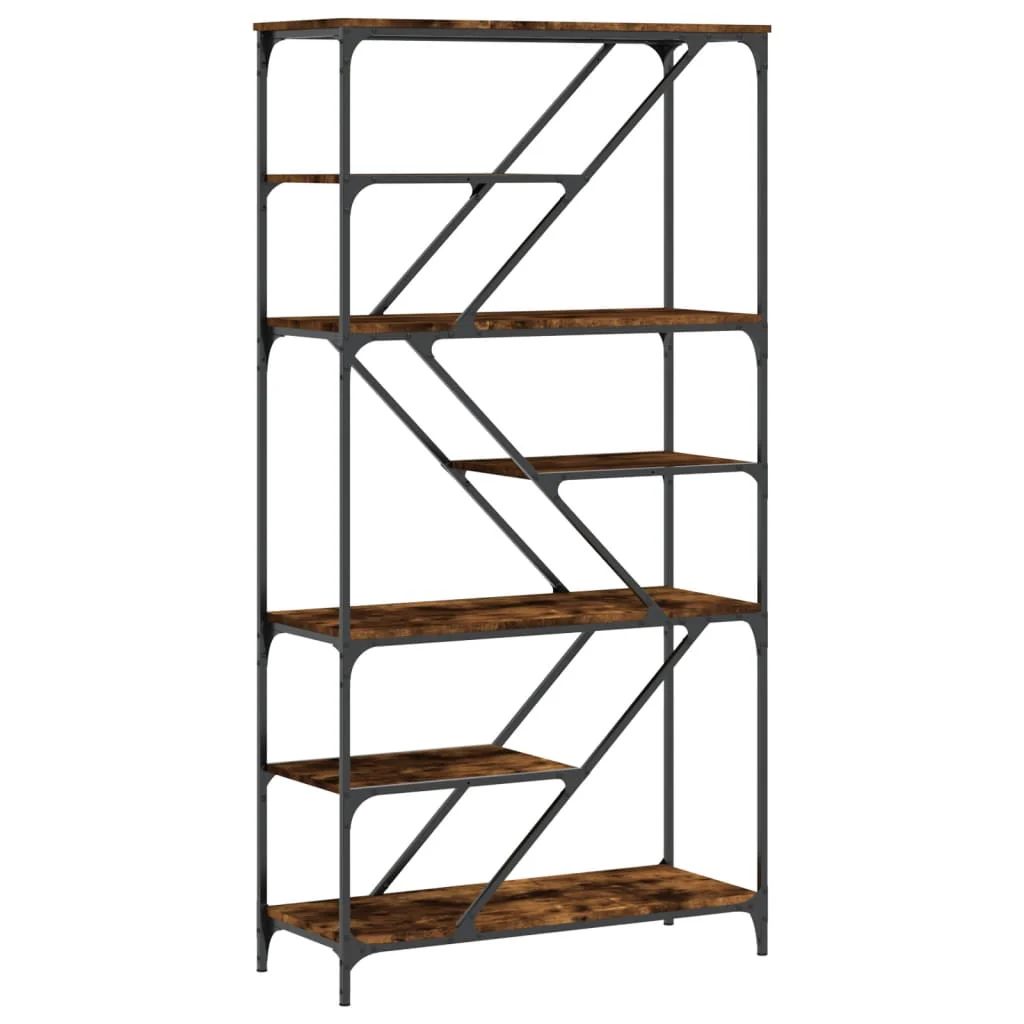 bogreol 91x36x176 cm konstrueret træ og jern røget egetræ - Image 2