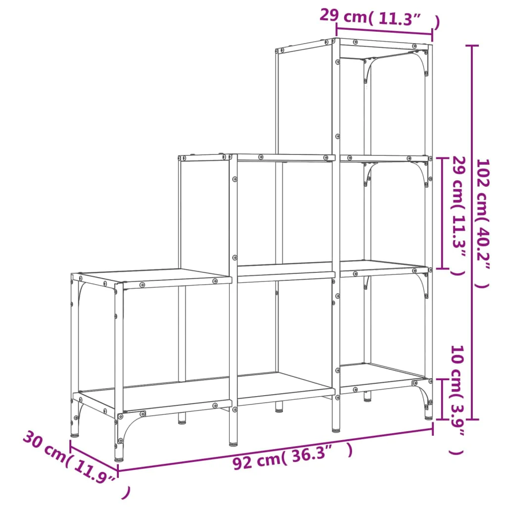bogreol 92x30x102 cm konstrueret træ og metal sort - Image 9