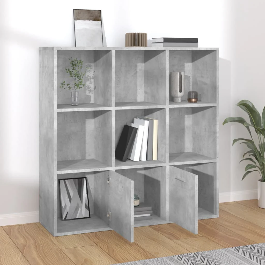 bogreol 98x30x98 cm konstrueret træ betongrå - Image 3