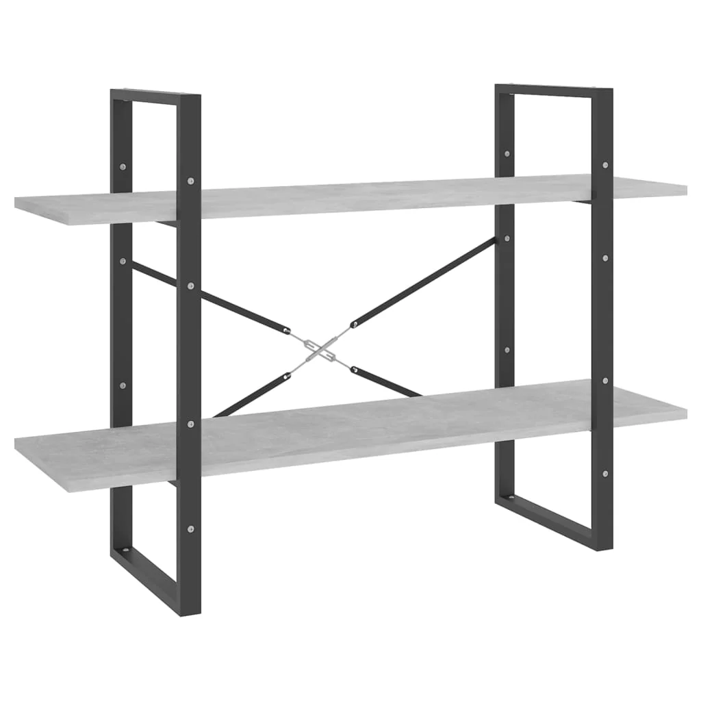 bogreol med 2 hylder 100x30x70 cm konstrueret træ betongrå - Image 2