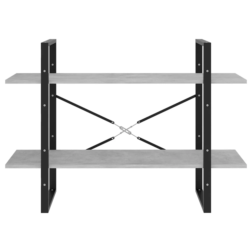bogreol med 2 hylder 100x30x70 cm konstrueret træ betongrå - Image 5
