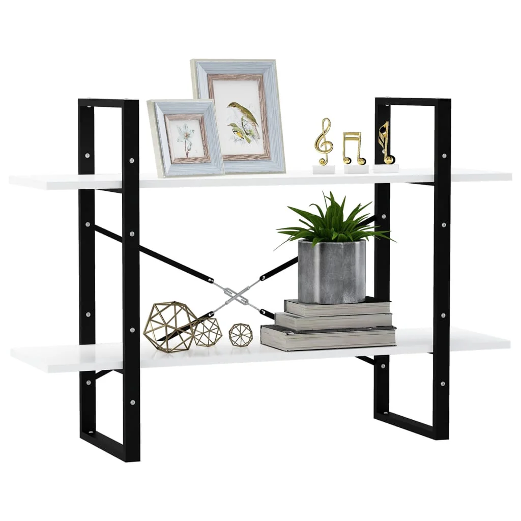 bogreol med 2 hylder 100x30x70 cm konstrueret træ hvid - Image 4