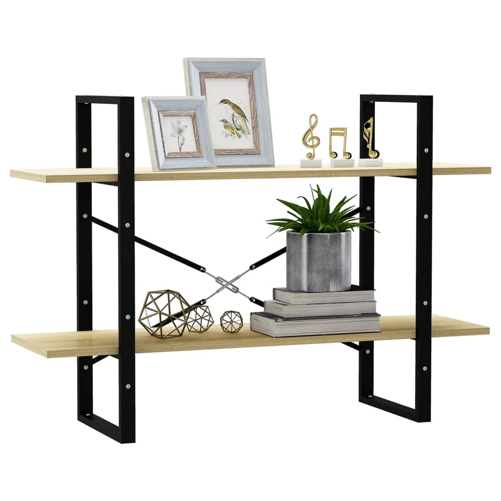 bogreol med 2 hylder 100x30x70 cm konstrueret træ sonoma-eg - Image 4