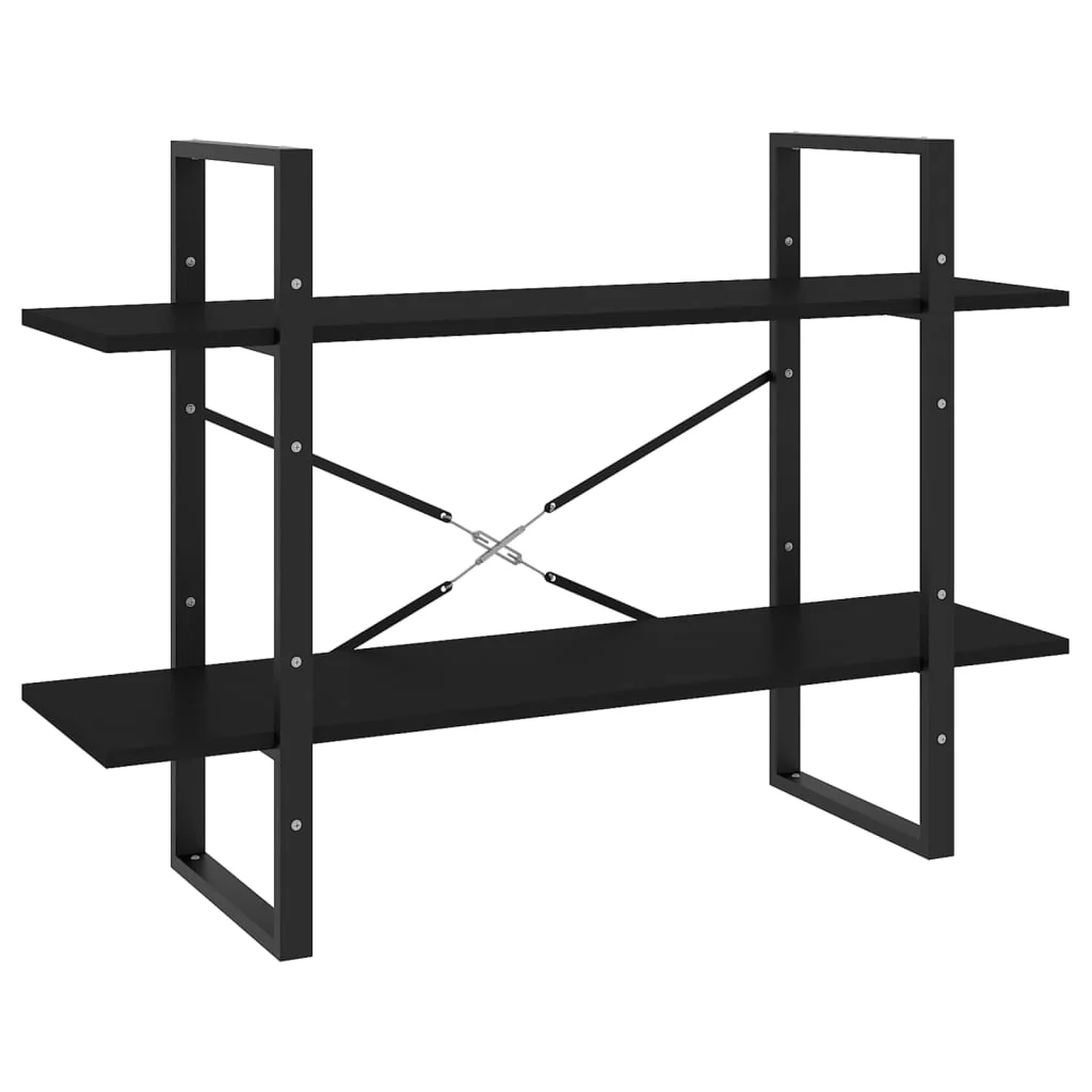 bogreol med 2 hylder 100x30x70 cm konstrueret træ sort - Image 2