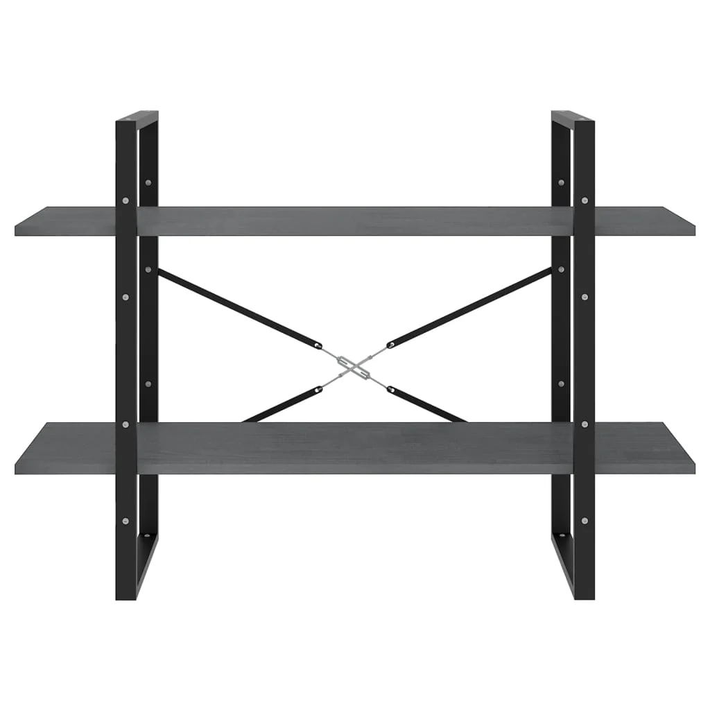 bogreol med 2 hylder 100x30x70 cm massivt fyrretræ grå - Image 5