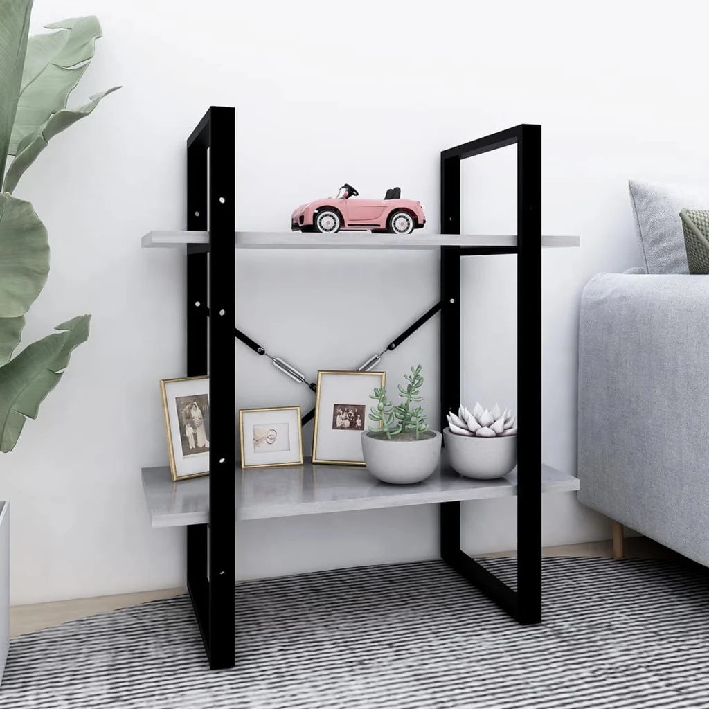 bogreol med 2 hylder 60x30x70 cm konstrueret træ betongrå