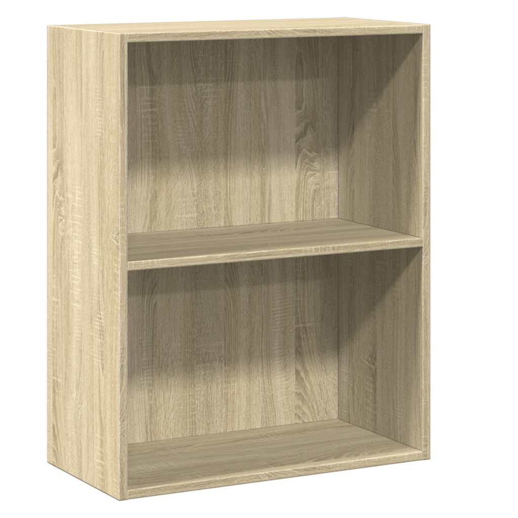 bogreol med 2 hylder 60x30x76,5 cm konstrueret træ sonoma-eg - Image 2
