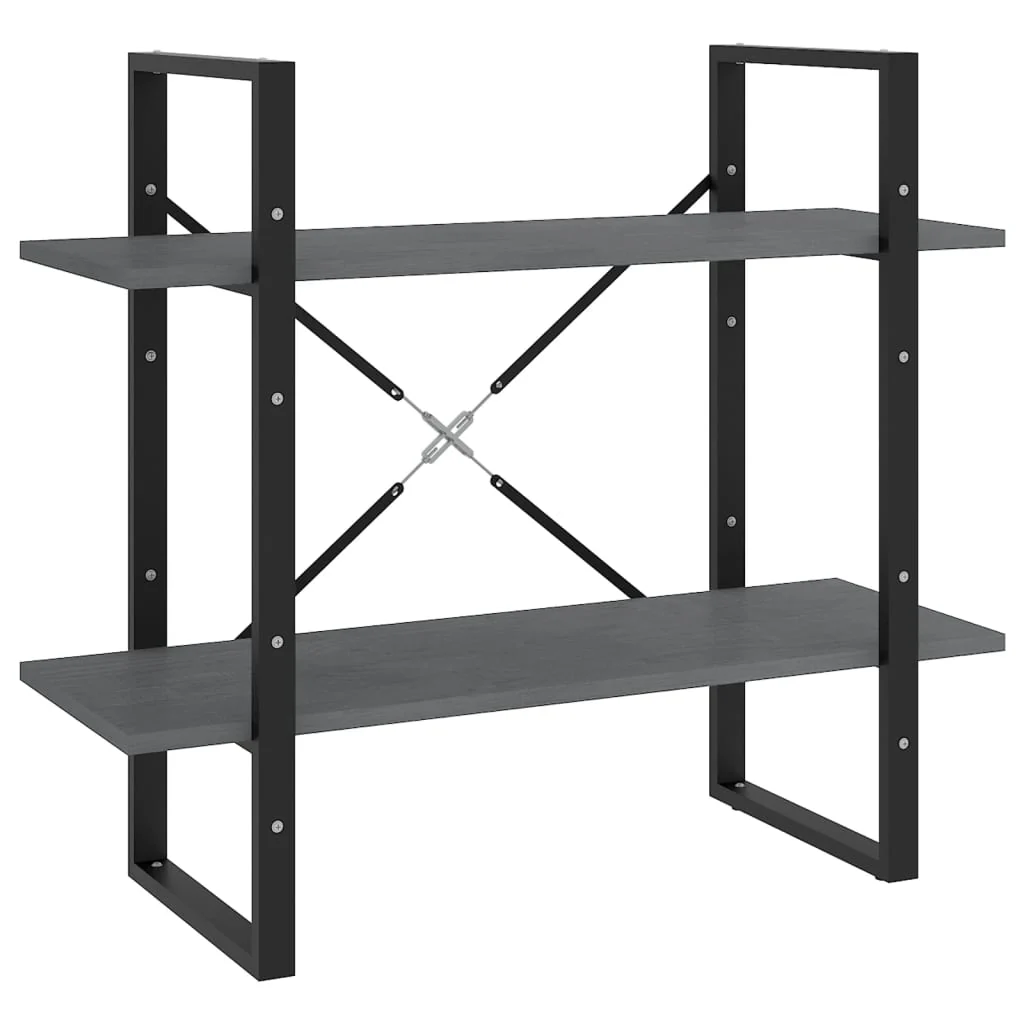 bogreol med 2 hylder 80x30x70 cm massivt fyrretræ grå - Image 2