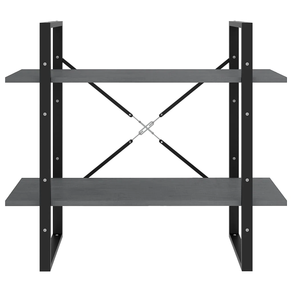bogreol med 2 hylder 80x30x70 cm massivt fyrretræ grå - Image 5