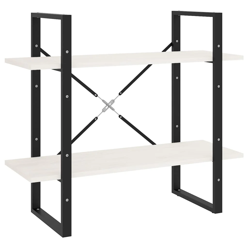 bogreol med 2 hylder 80x30x70 cm massivt fyrretræ hvid - Image 2