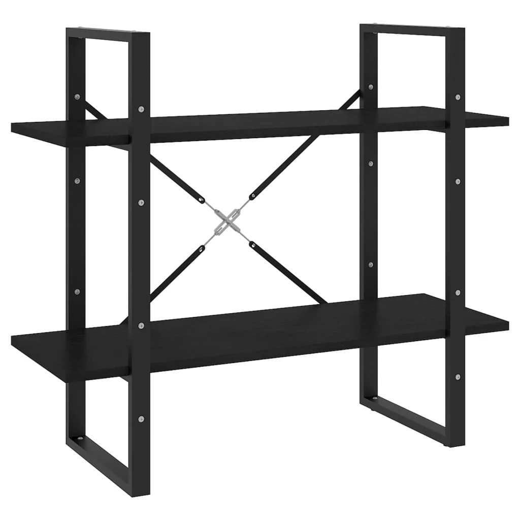 bogreol med 2 hylder 80x30x70 cm massivt fyrretræ sort - Image 2