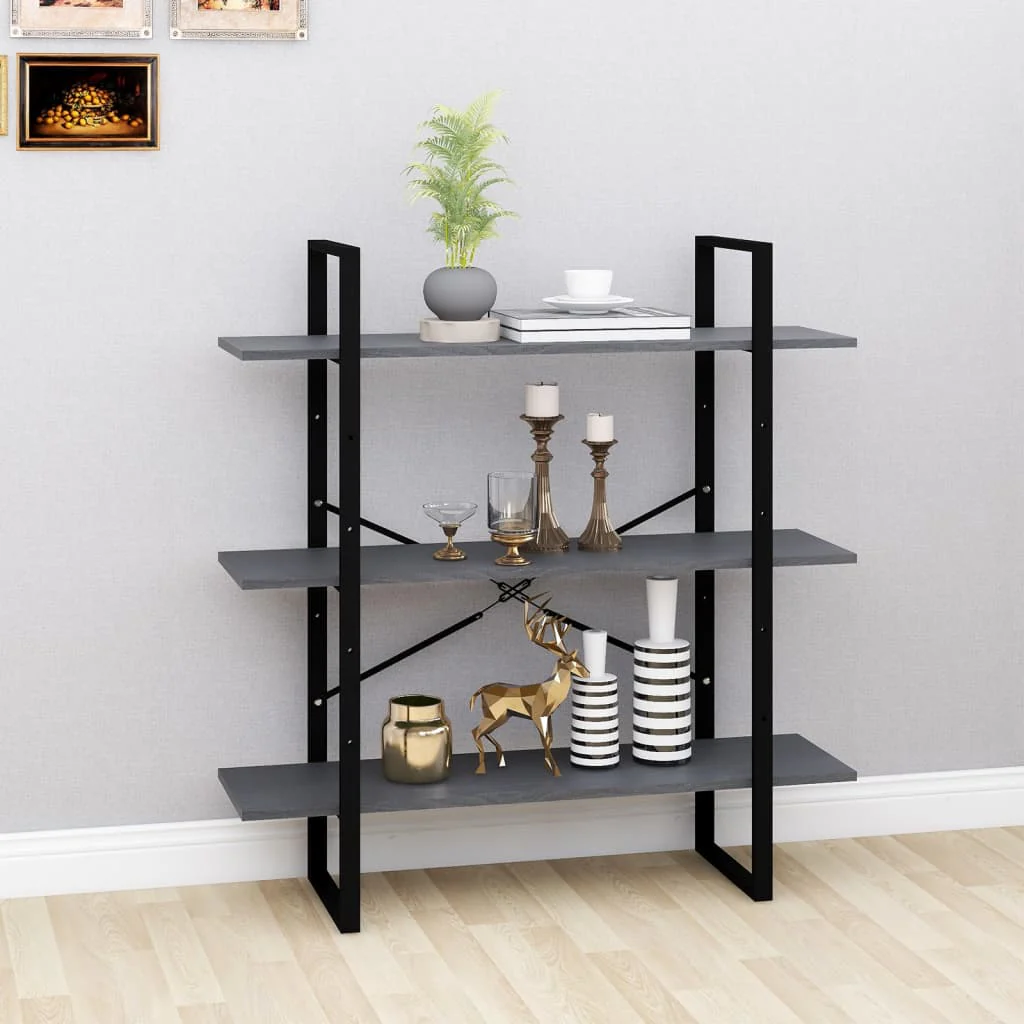 bogreol med 3 hylder 100x30x105 cm massivt fyrretræ grå