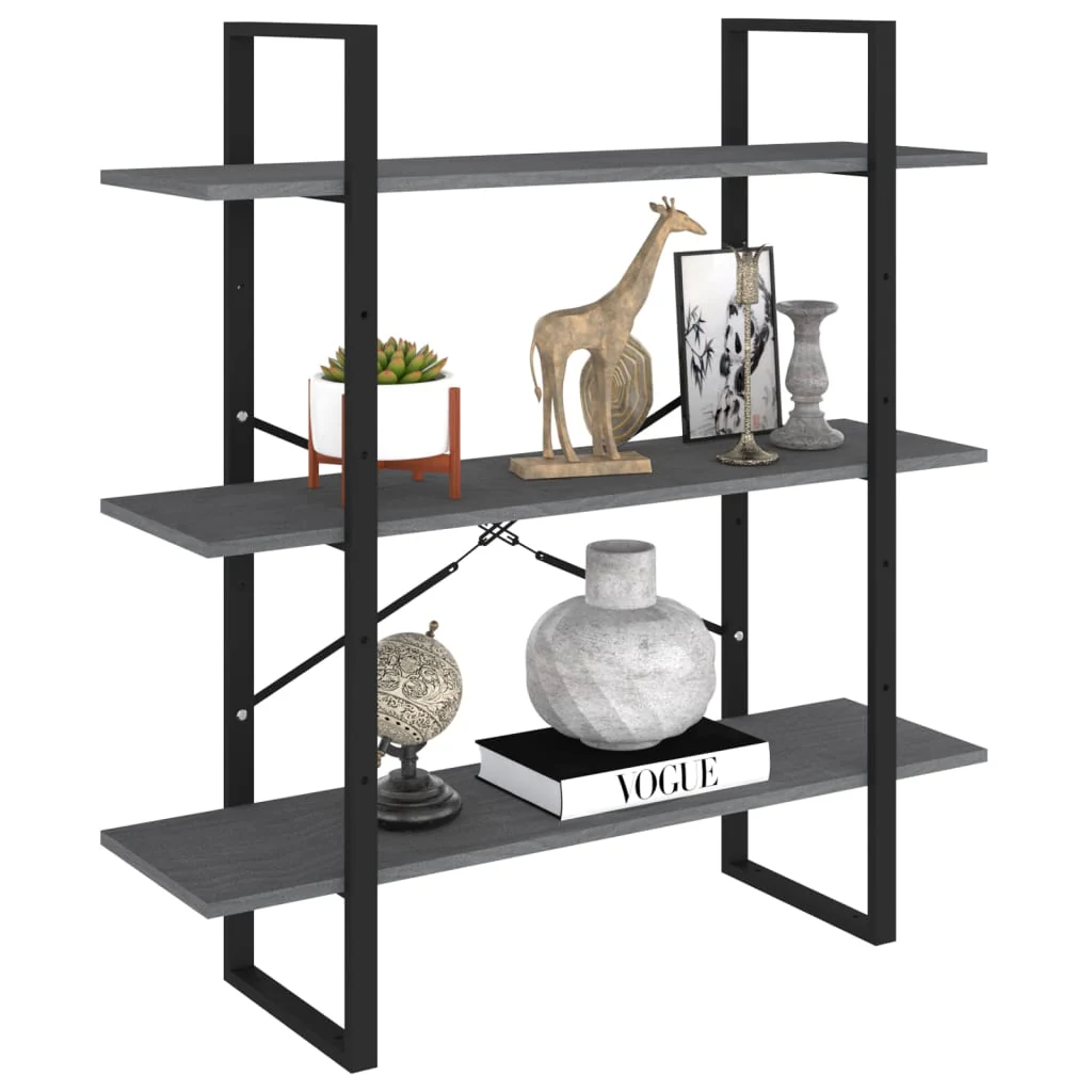bogreol med 3 hylder 100x30x105 cm massivt fyrretræ grå - Image 3