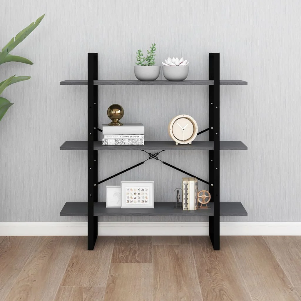 bogreol med 3 hylder 100x30x105 cm massivt fyrretræ grå - Image 4