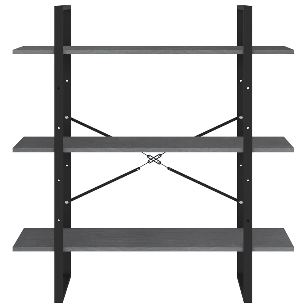 bogreol med 3 hylder 100x30x105 cm massivt fyrretræ grå - Image 5