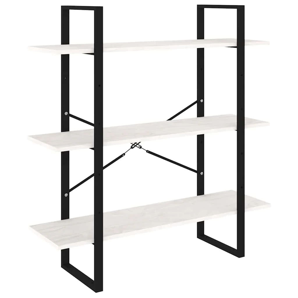 bogreol med 3 hylder 100x30x105 cm massivt fyrretræ hvid - Image 2