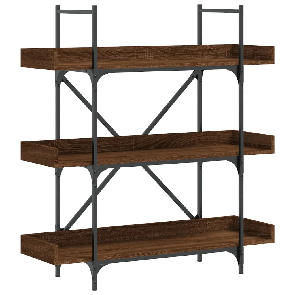 bogreol med 3 hylder 100x33x108,5 cm konstrueret træ brun eg - Image 2