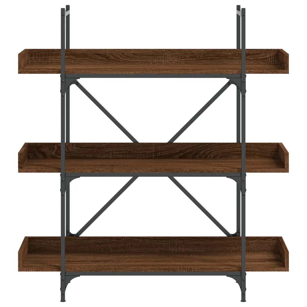 bogreol med 3 hylder 100x33x108,5 cm konstrueret træ brun eg - Image 4