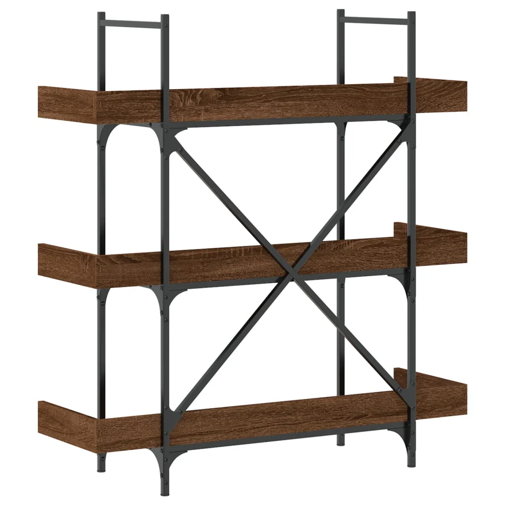 bogreol med 3 hylder 100x33x108,5 cm konstrueret træ brun eg - Image 6