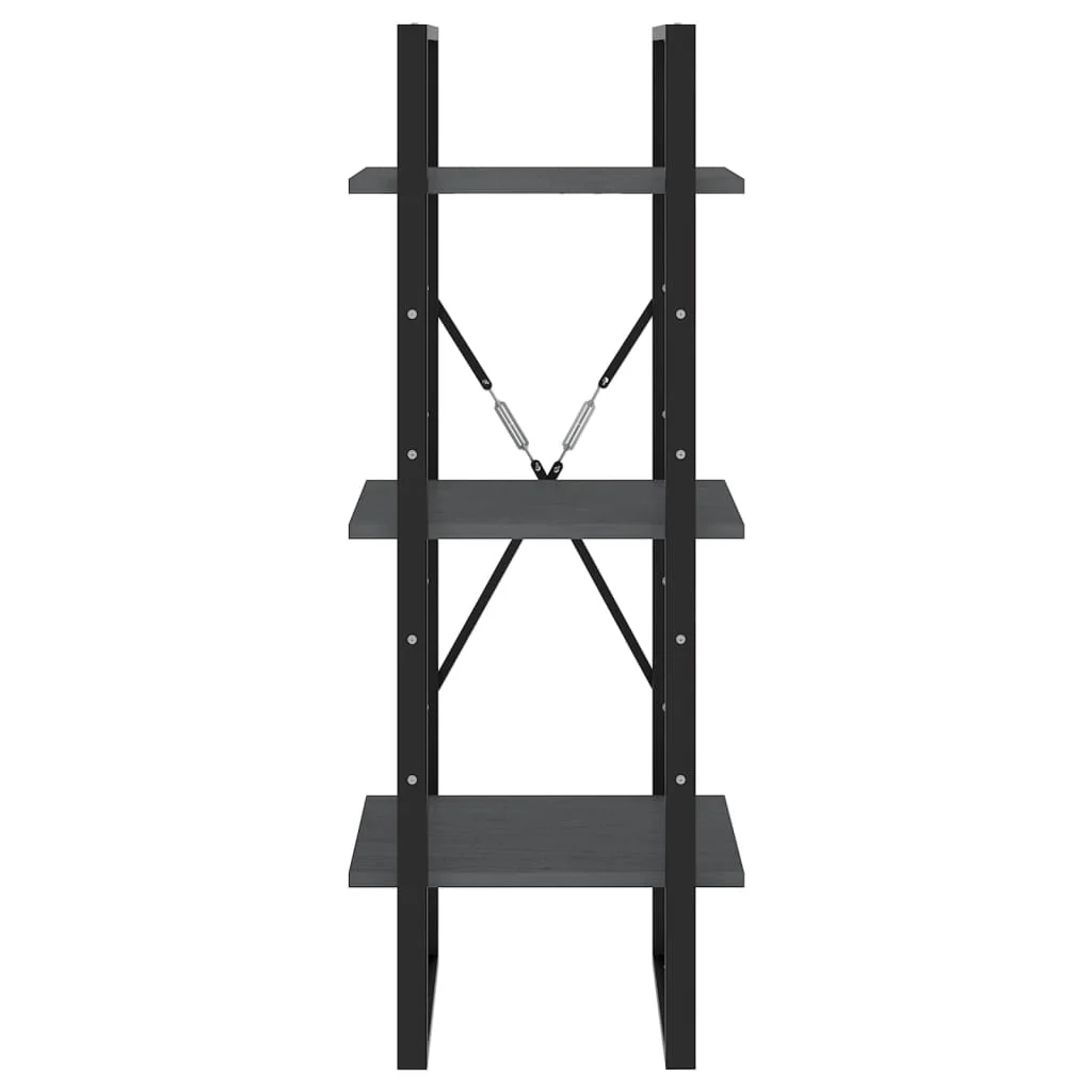 bogreol med 3 hylder 40x30x105 cm massivt fyrretræ grå - Image 4