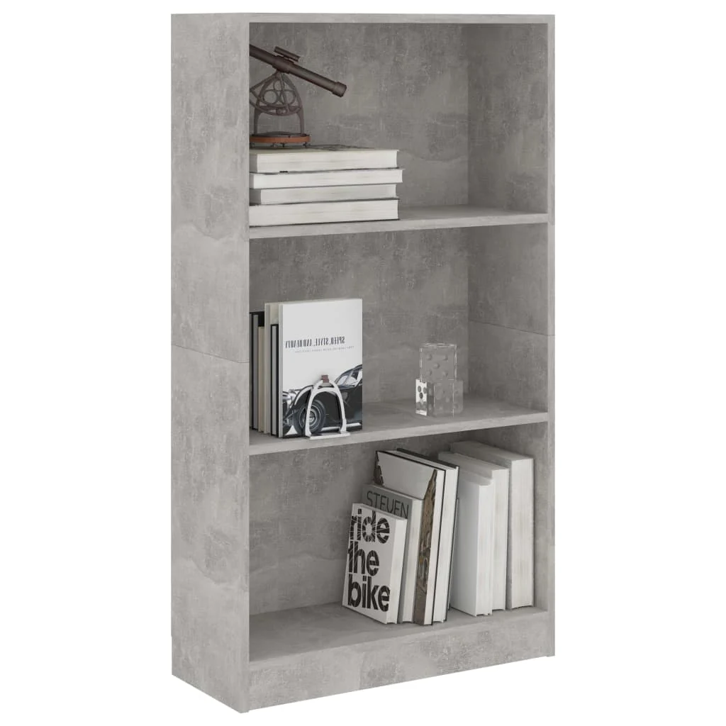 bogreol med 3 hylder 60x24x109 cm konstrueret træ betongrå - Image 3