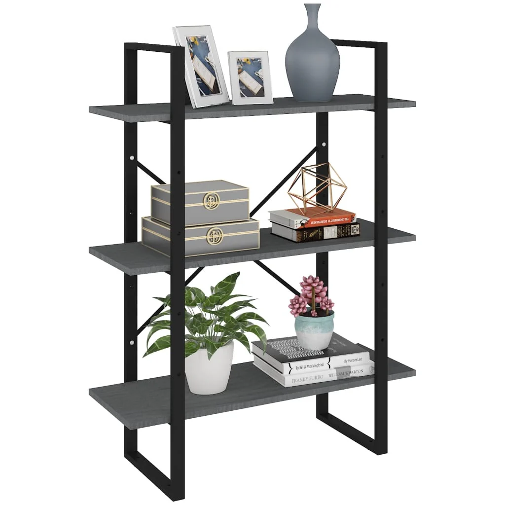 bogreol med 3 hylder 80x30x105 cm massivt fyrretræ grå - Image 3