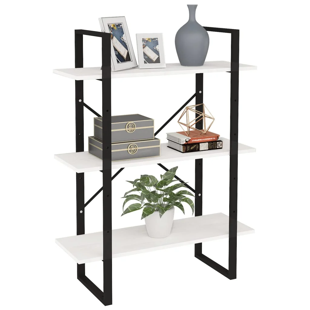 bogreol med 3 hylder 80x30x105 cm massivt fyrretræ hvid - Image 3