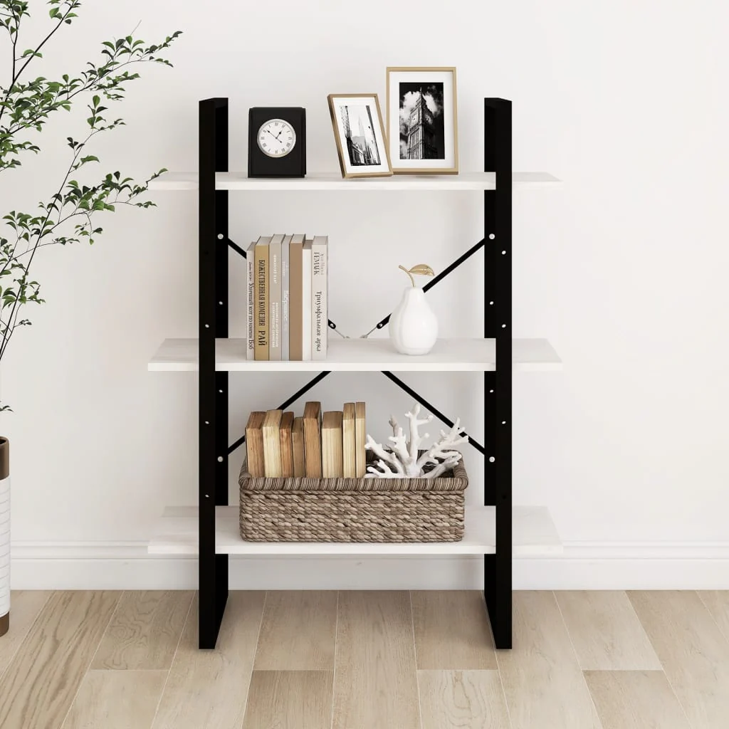 bogreol med 3 hylder 80x30x105 cm massivt fyrretræ hvid - Image 4