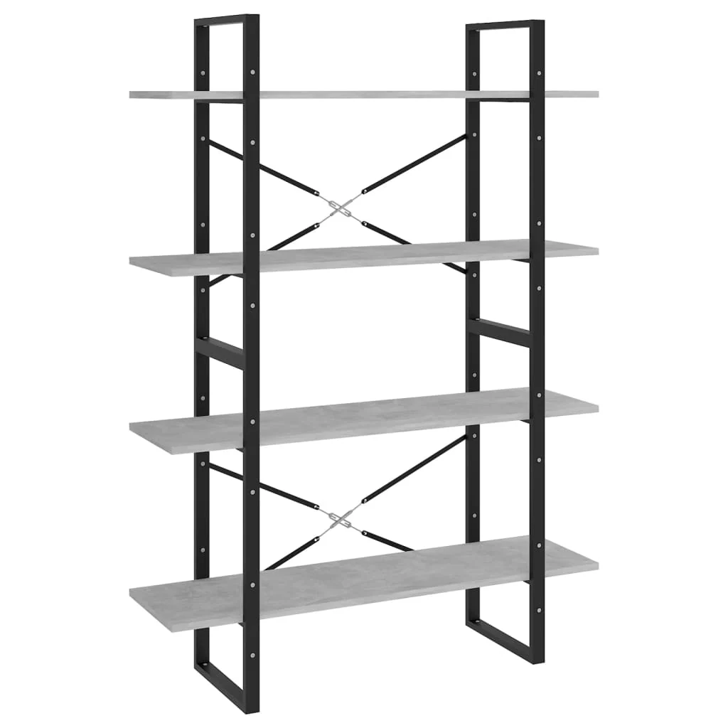 bogreol med 4 hylder 100x30x140 cm konstrueret træ betongrå - Image 2