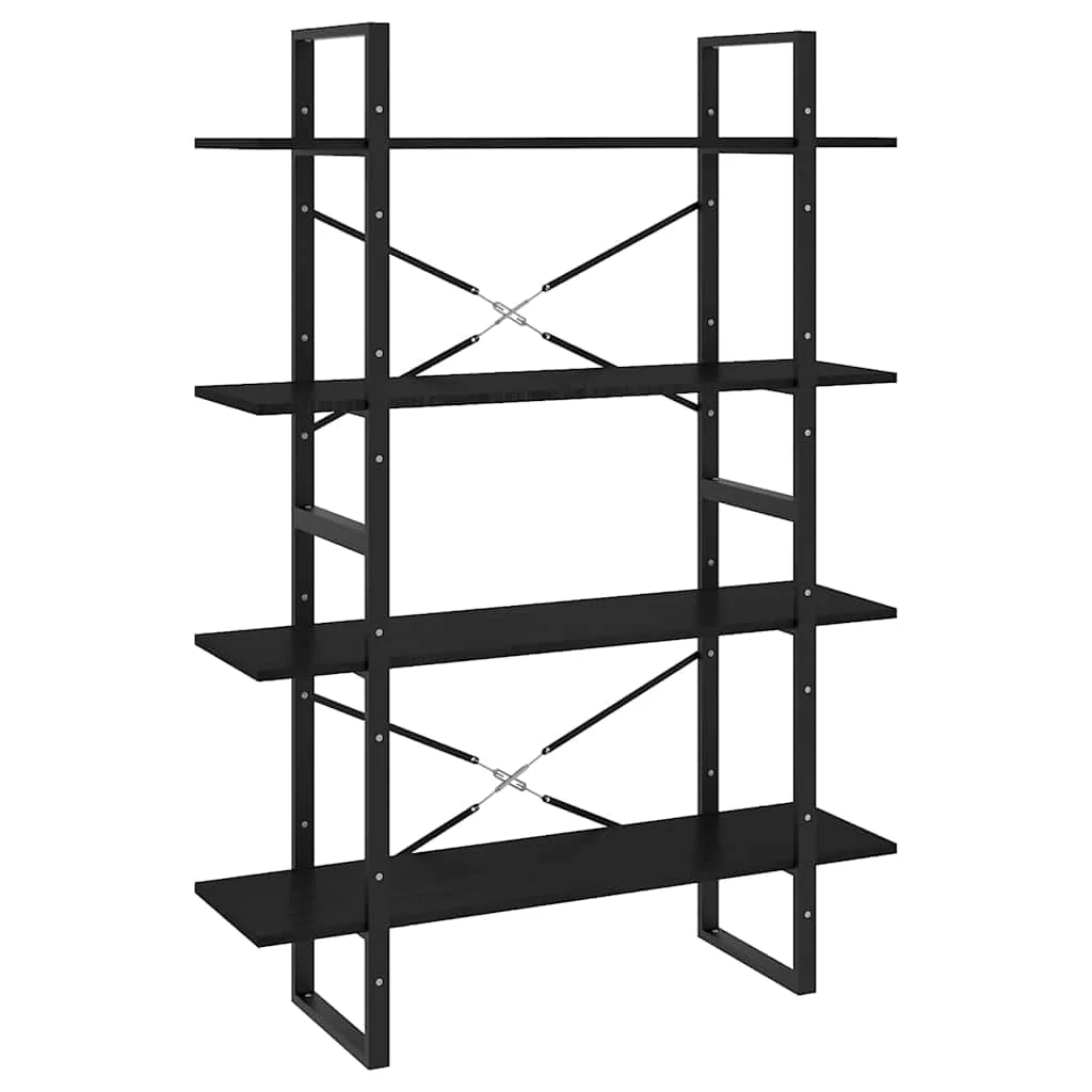 bogreol med 4 hylder 100x30x140 cm massivt fyrretræ sort - Image 2