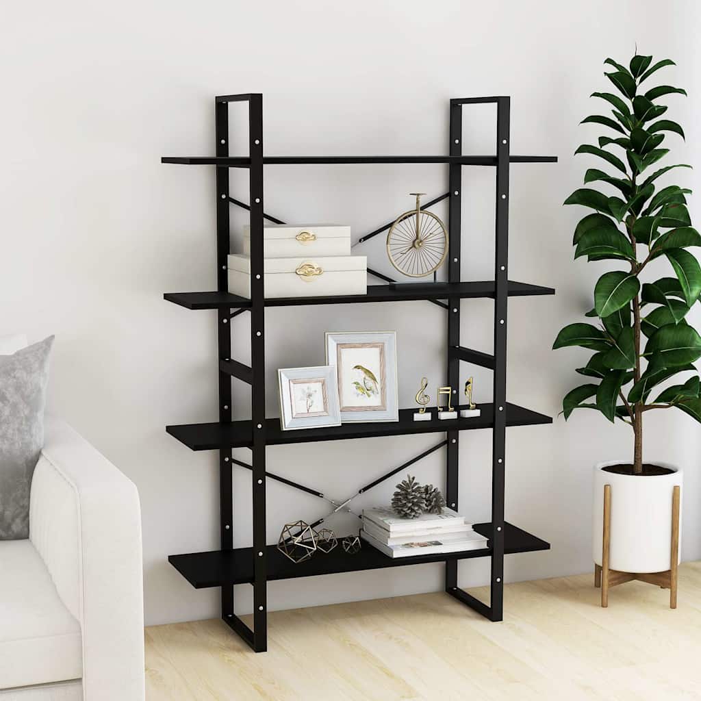 bogreol med 4 hylder 100x30x140 cm massivt fyrretræ sort - Image 3