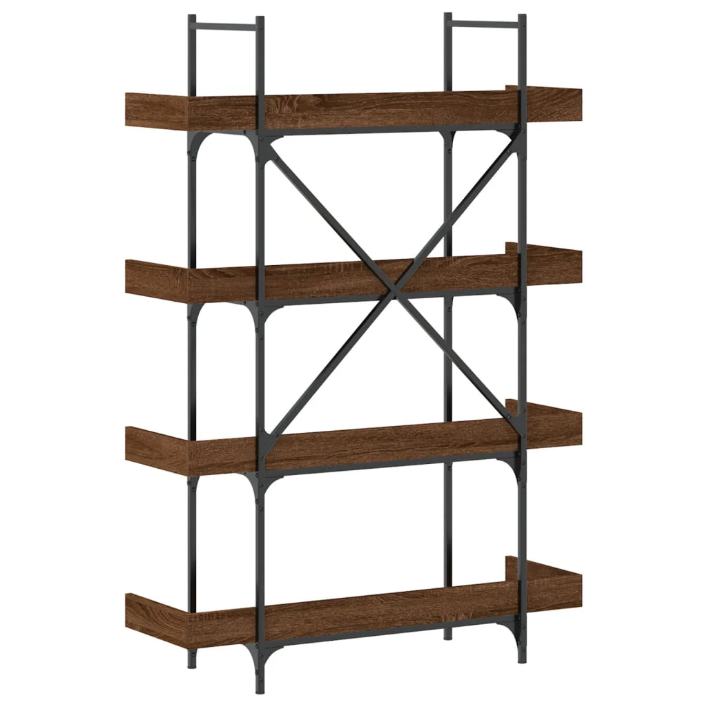 bogreol med 4 hylder 100x33x145,5 cm konstrueret træ brunt eg - Image 6
