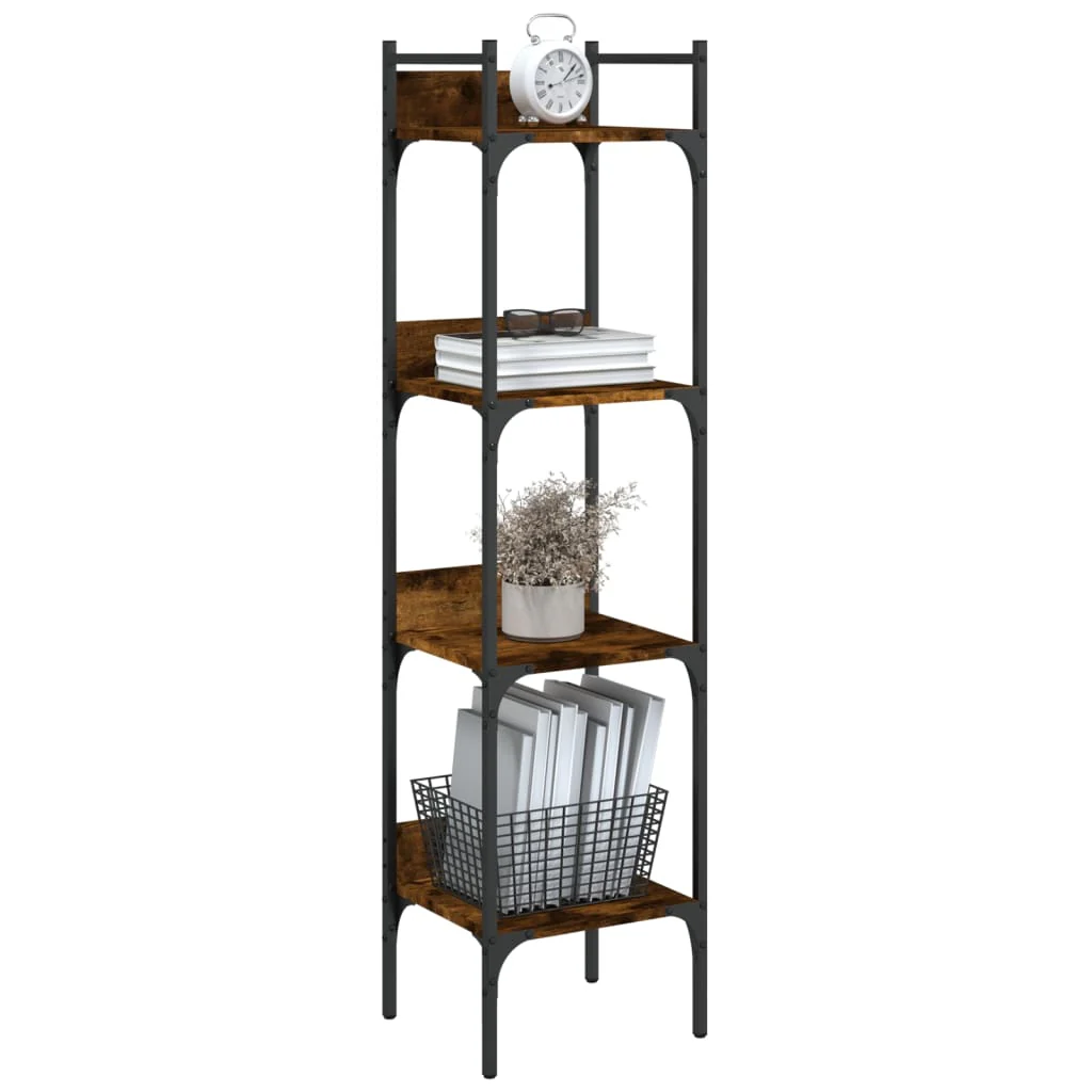 bogreol med 4 hylder 35x30x138,5 cm konstrueret træ røget eg - Image 4