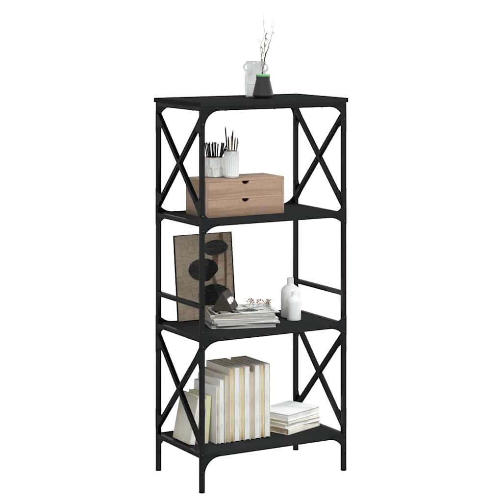 bogreol med 4 hylder 59x35x132 cm konstrueret træ sort - Image 3