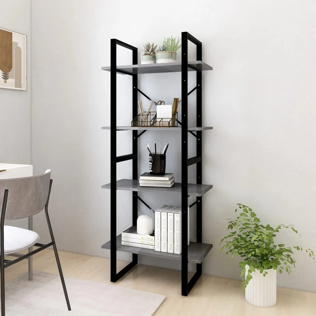 bogreol med 4 hylder 60x30x140 cm massivt fyrretræ grå - Image 3