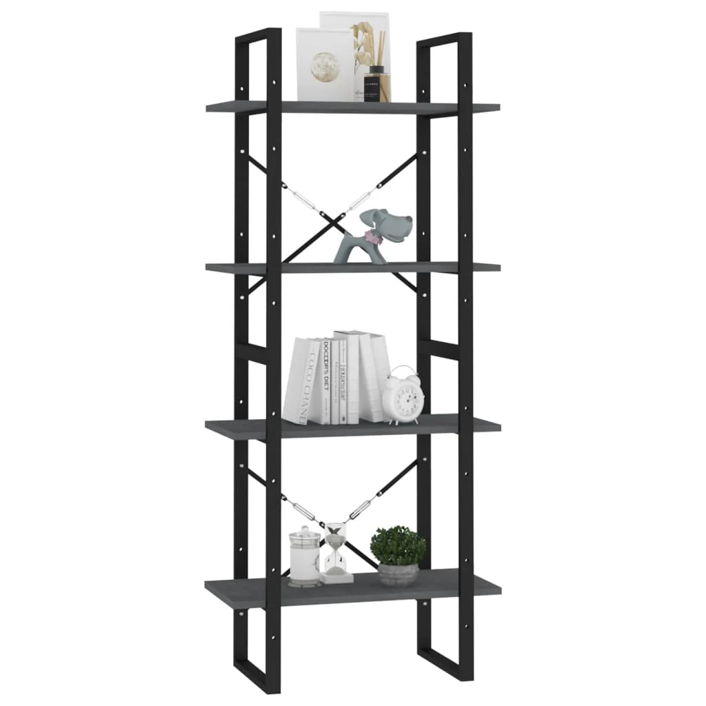 bogreol med 4 hylder 60x30x140 cm massivt fyrretræ grå - Image 4