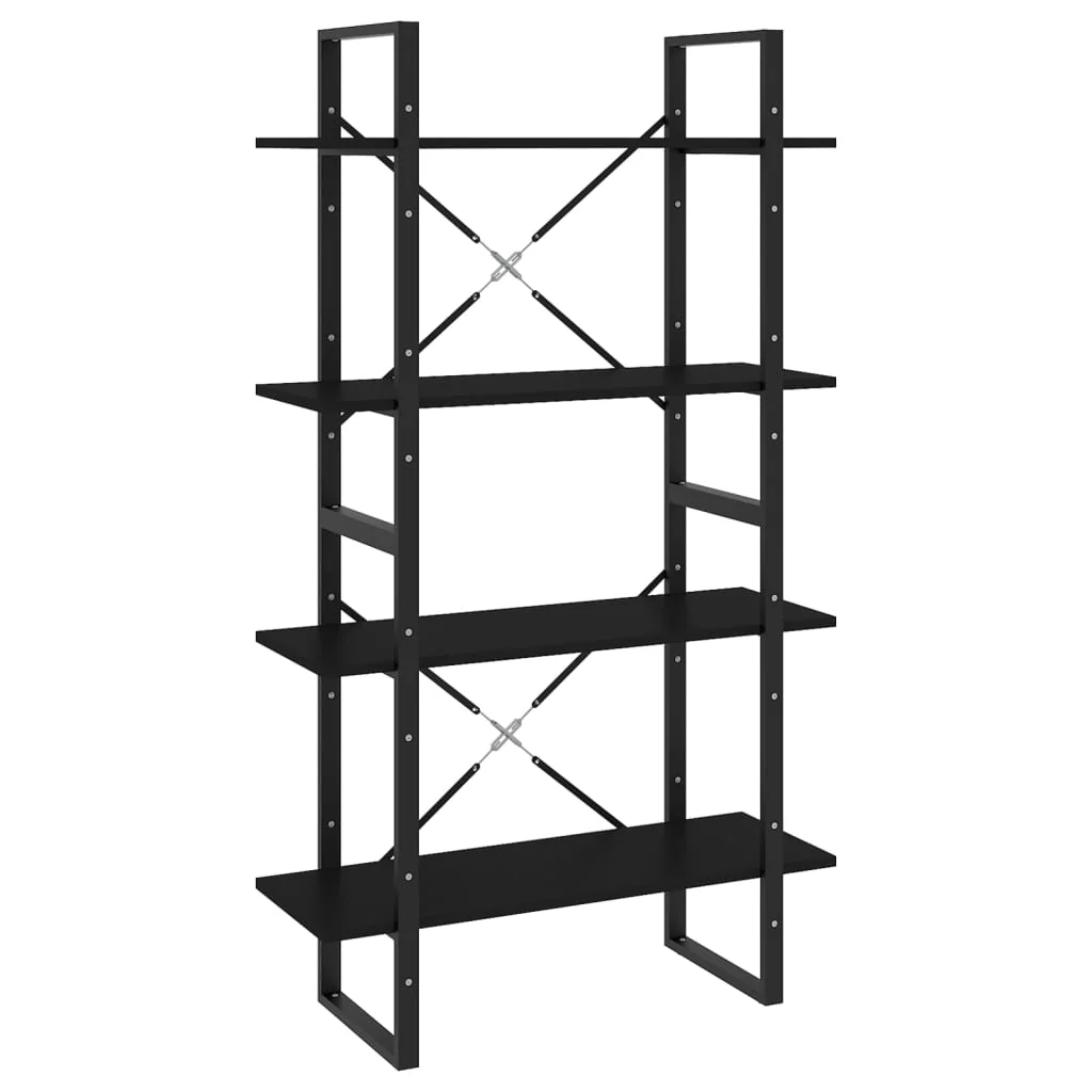 bogreol med 4 hylder 80x30x140 cm konstrueret træ sort - Image 2