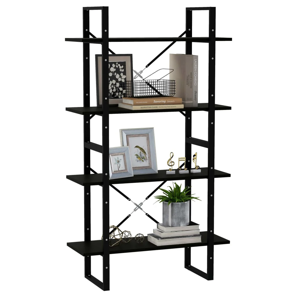bogreol med 4 hylder 80x30x140 cm massivt fyrretræ sort - Image 4